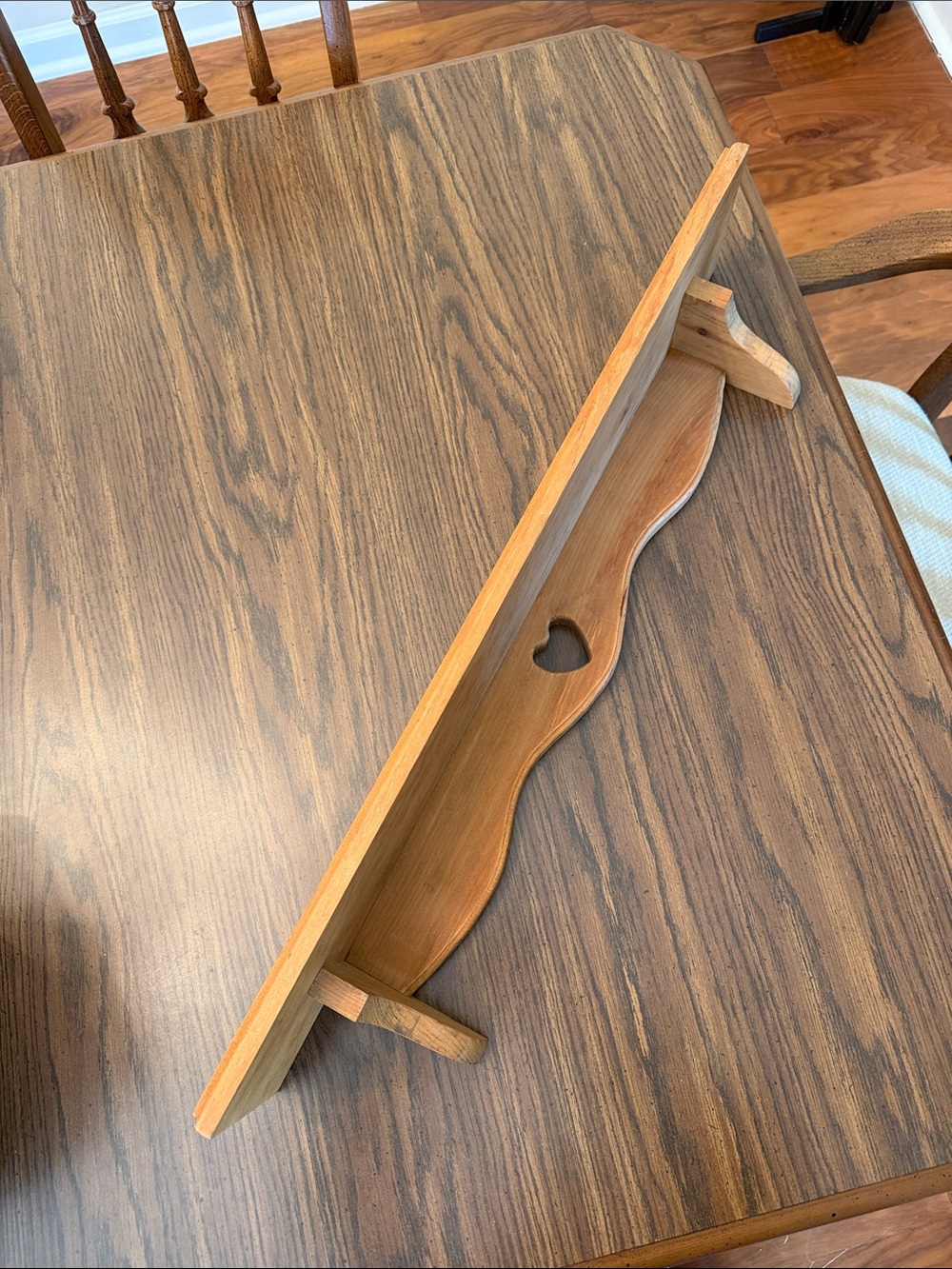 Wooden Wall Shelf with Heart Cutout - Natural Brown